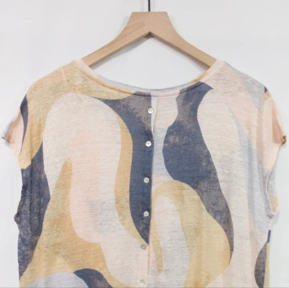 Rachel Zoe 100% Linen Artsy Top Womens XL Multicolor Boho Retro Coastal Tropical - Picture 6 of 9